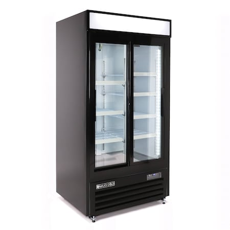 Maxx Cold Double Glass Door Narrow Width Merchandise Refrigerator, Sliding Door, 39.5 in.W, 36 cu. ft., in Black MXM2-36RSBHC